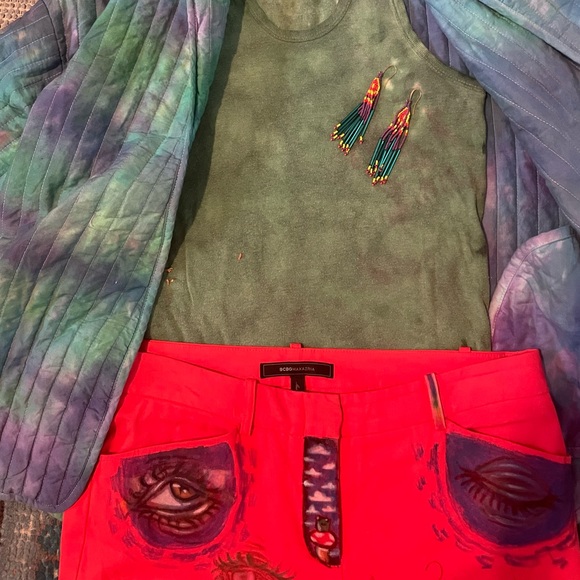 Hand painted straight legged bright coral BCBG Maxmara Slack size 8 - Picture 14 of 16